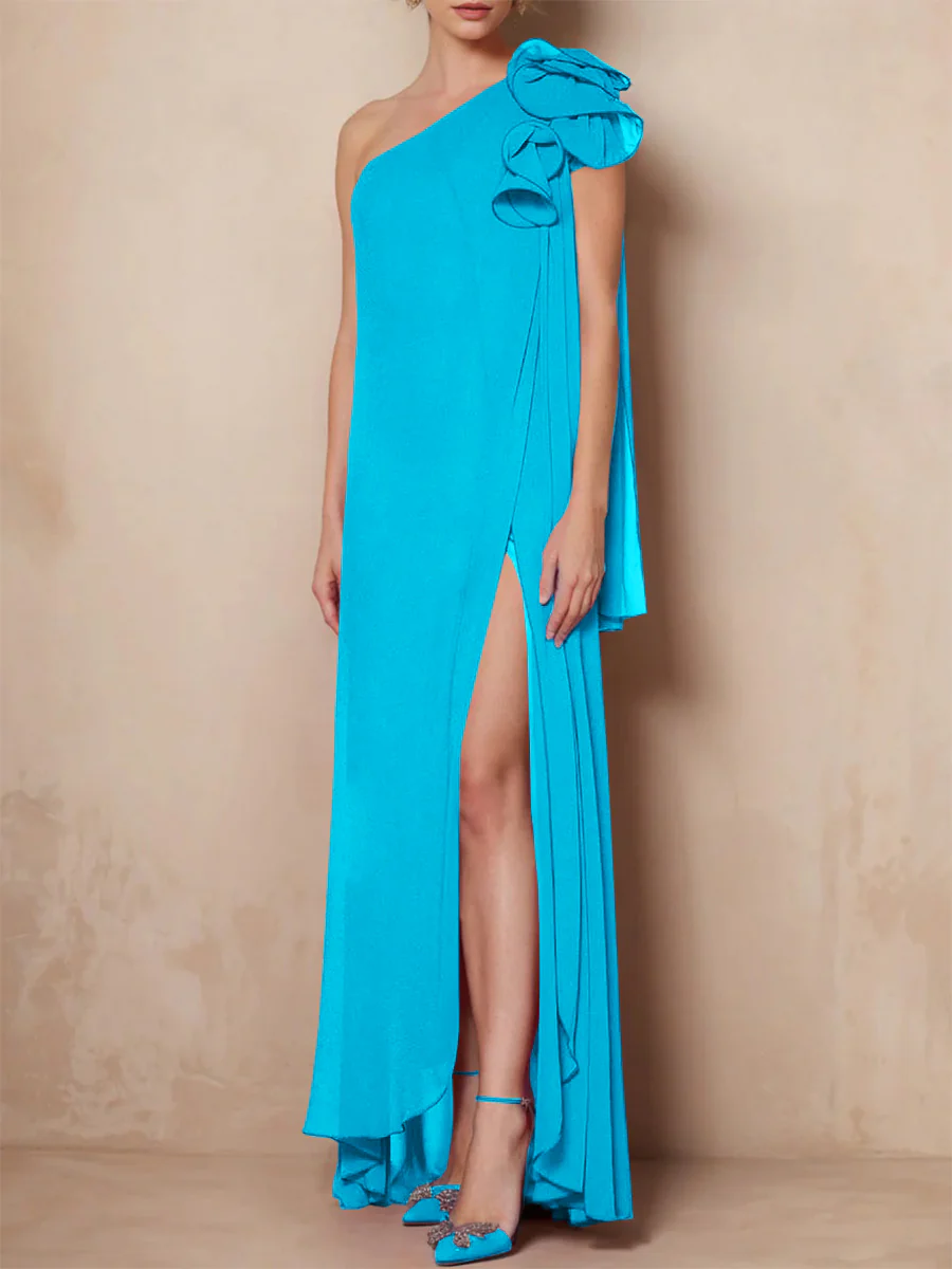 A-Line/Princess One-Shoulder Sleeveless Floor-Length Mother of the Bride Dresses with Split Side - Image 35
