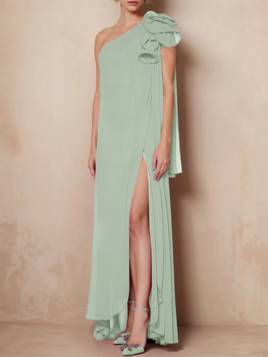 A-Line/Princess One-Shoulder Sleeveless Floor-Length Mother of the Bride Dresses with Split Side - Image 44