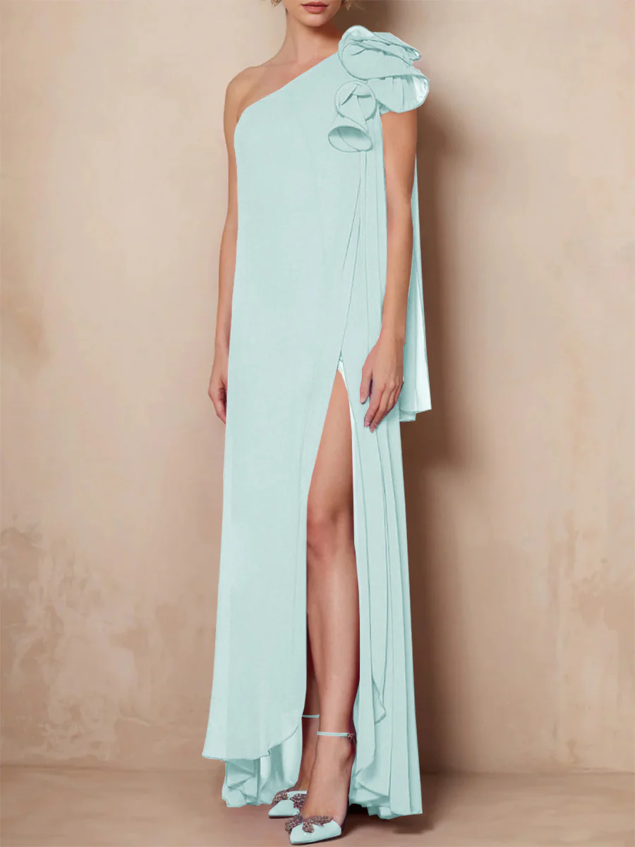 A-Line/Princess One-Shoulder Sleeveless Floor-Length Mother of the Bride Dresses with Split Side - Image 46
