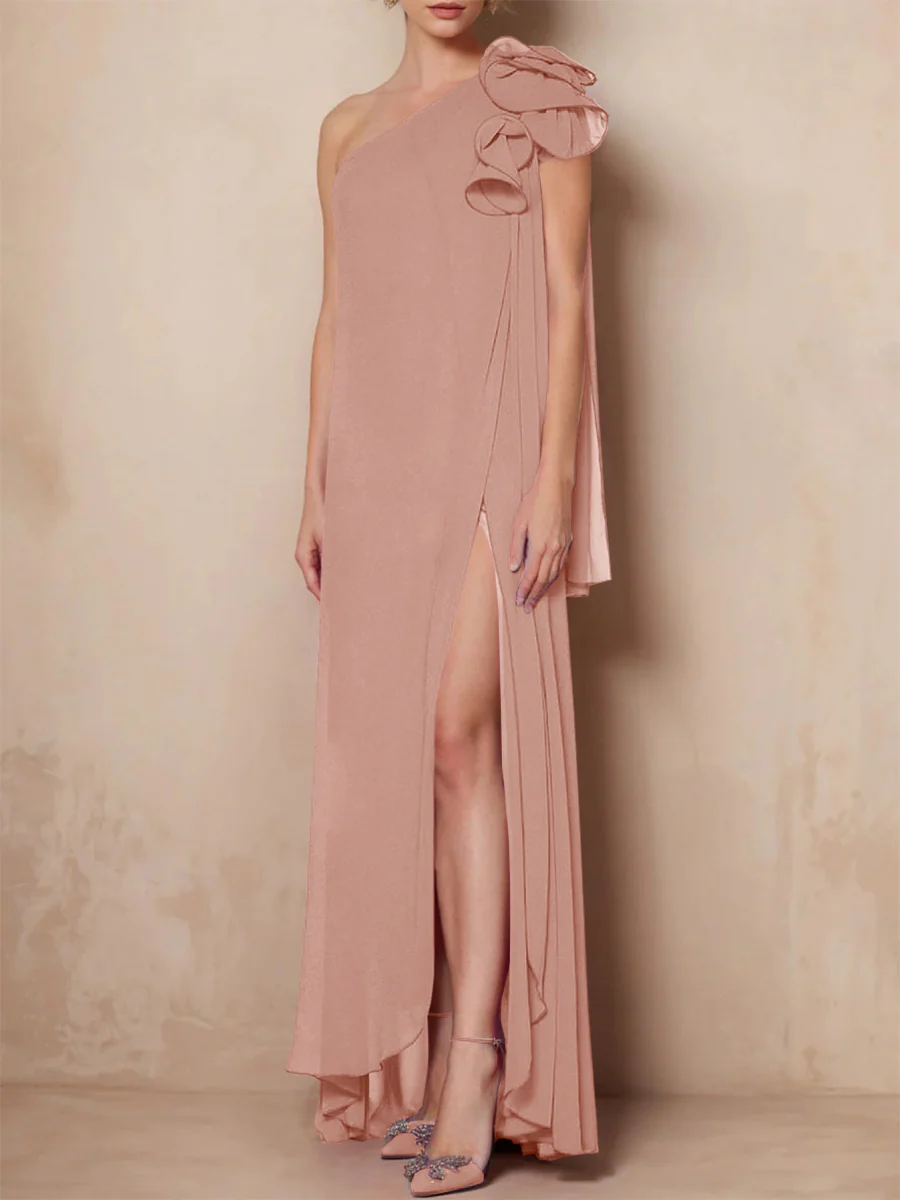 A-Line/Princess One-Shoulder Sleeveless Floor-Length Mother of the Bride Dresses with Split Side - Image 56