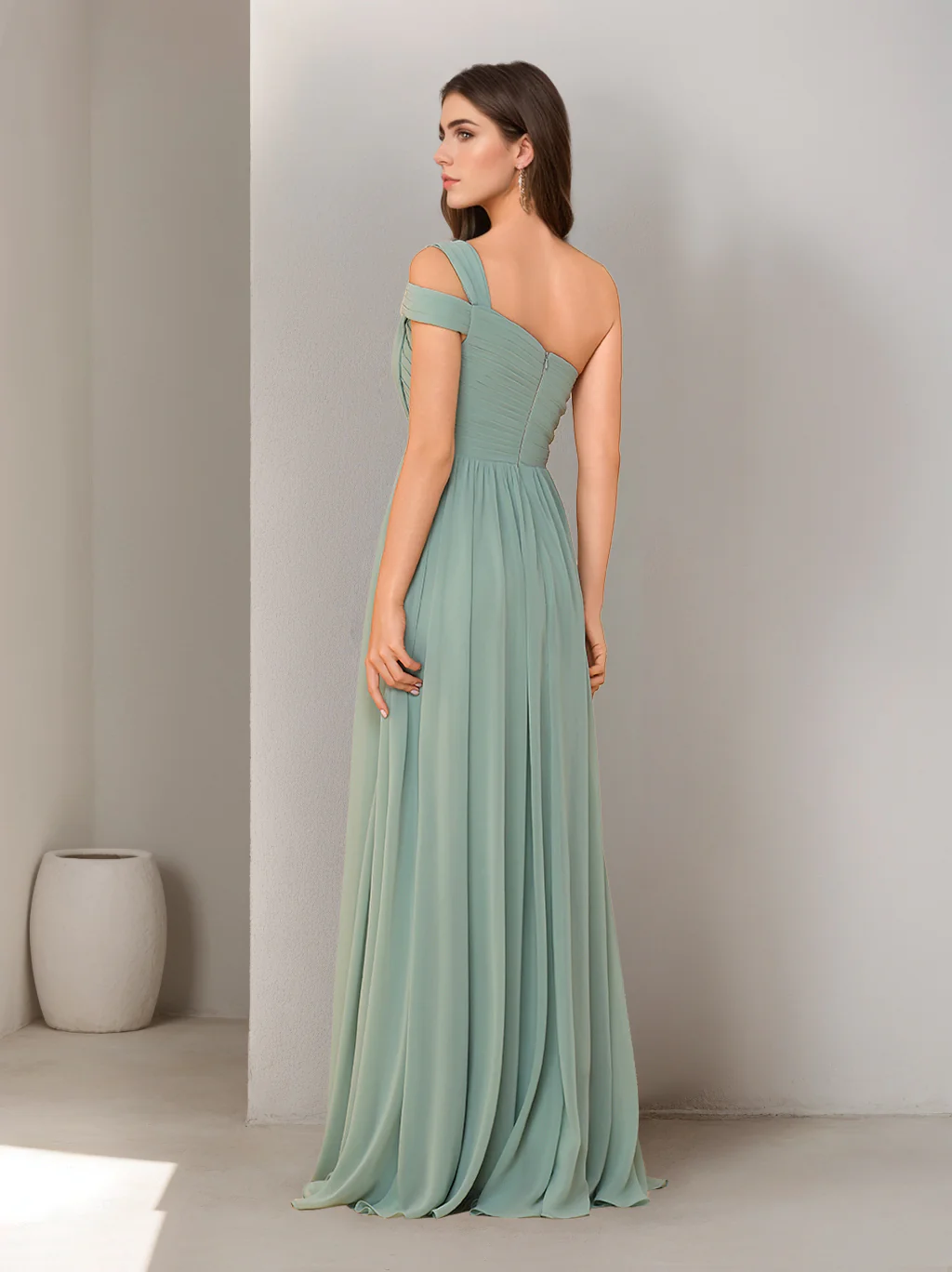 A-Line/Princess One-Shoulder Sleeveless Floor-Length Plus Size Bridesmaid Dresses with Split Side & Ruched - Image 2
