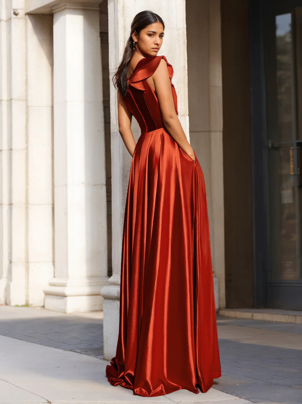 A-Line/Princess Evening Dresses One-Shoulder Sleeveless Floor-Length Prom Party Dresses with Ruffles - Image 2