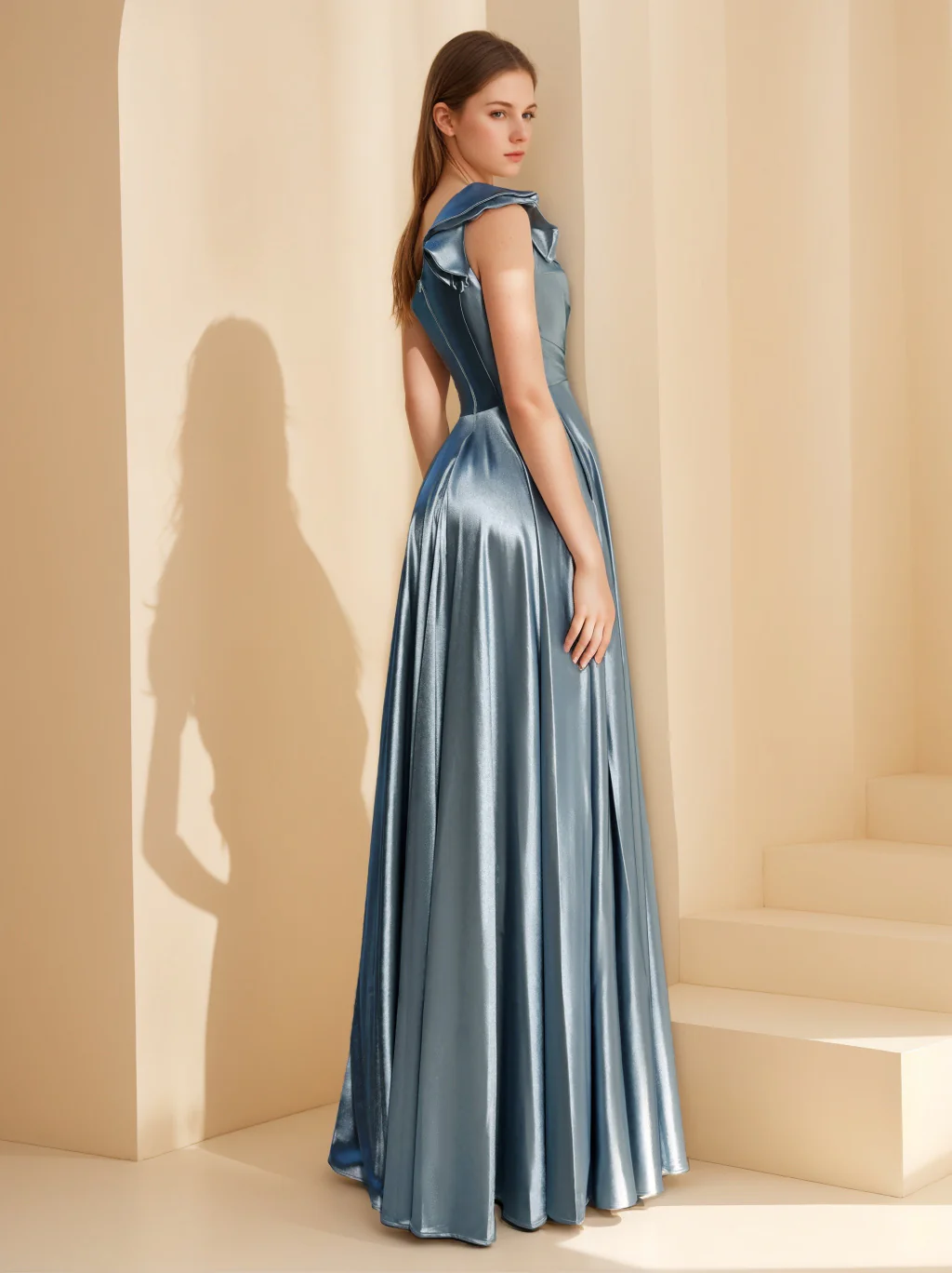 A-Line/Princess One-Shoulder Evening Dresses Sleeveless Floor-Length Unique Prom Party Dress with Ruffles - Image 2