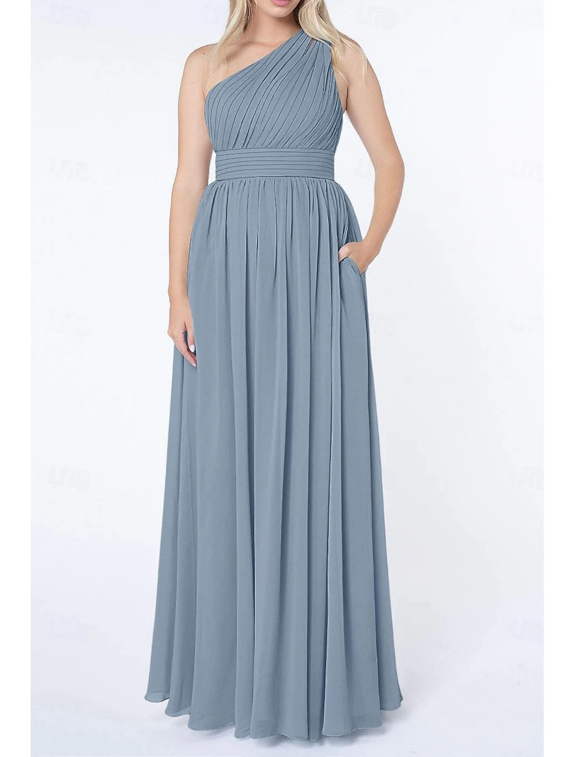 A Line/Princess One Shoulder Sleeveless Floor-Length Wedding Guest Dress - Image 4