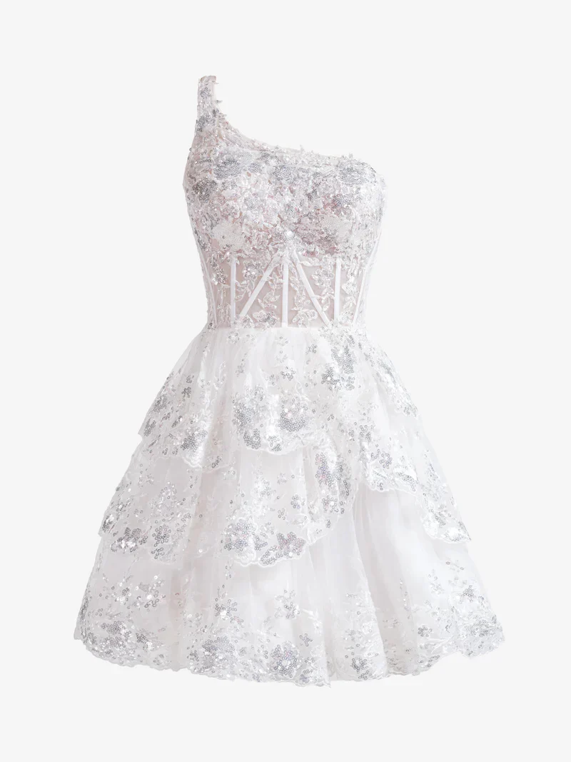 A-Line/Princess One-Shoulder Sleeveless Short/Mini Party Dance Cocktail Homecoming Dress With Sequins - Image 9
