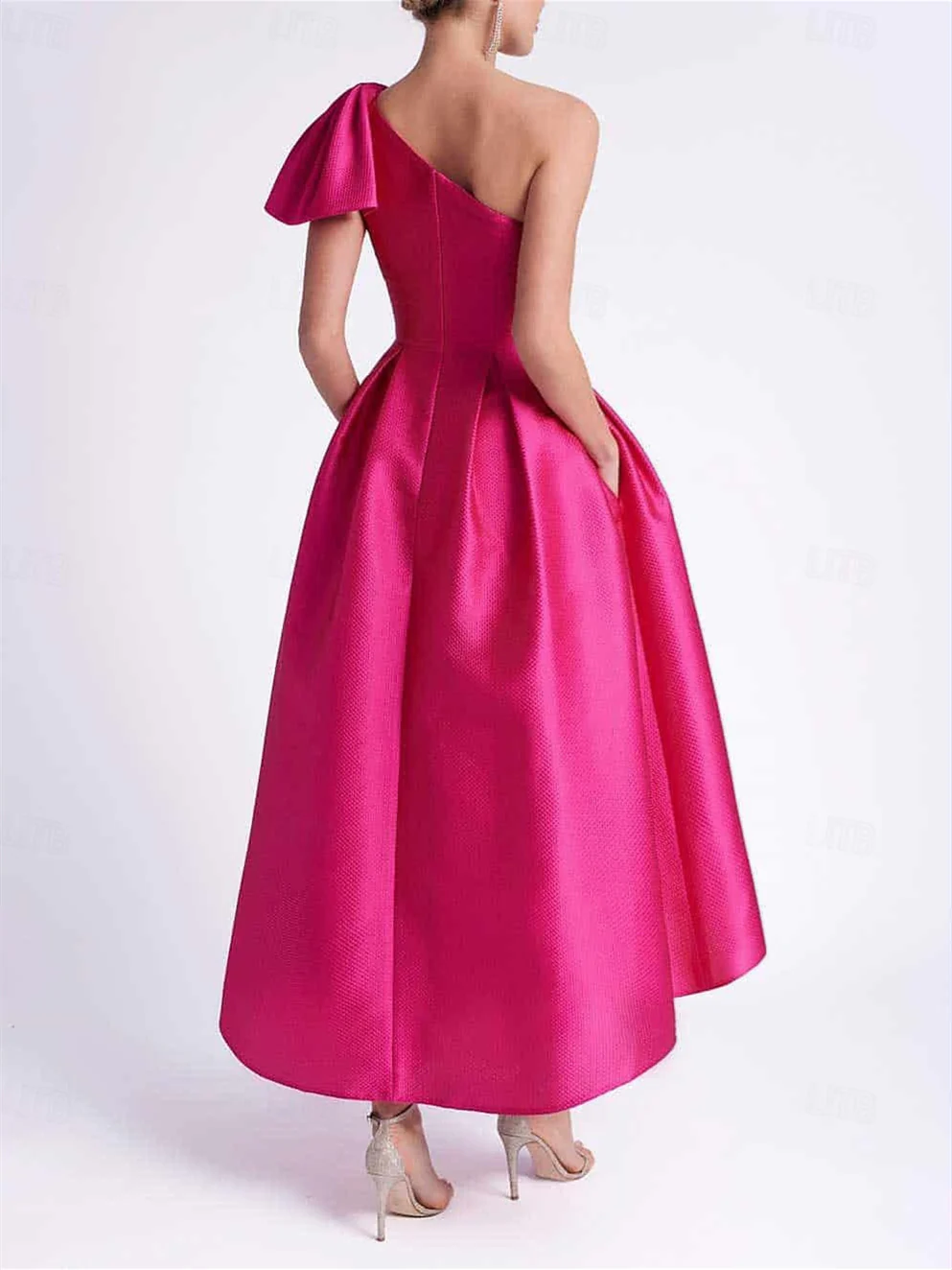 A-Line/Princess One Shoulder Sleeveless Tea-Length Cocktail Dresses With Pocket - Image 2