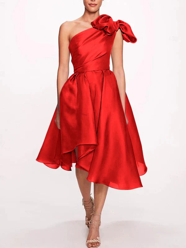 A-Line/Princess One Shoulder Sleeveless Tea-Length Cocktail Dresses with Slit - Image 20