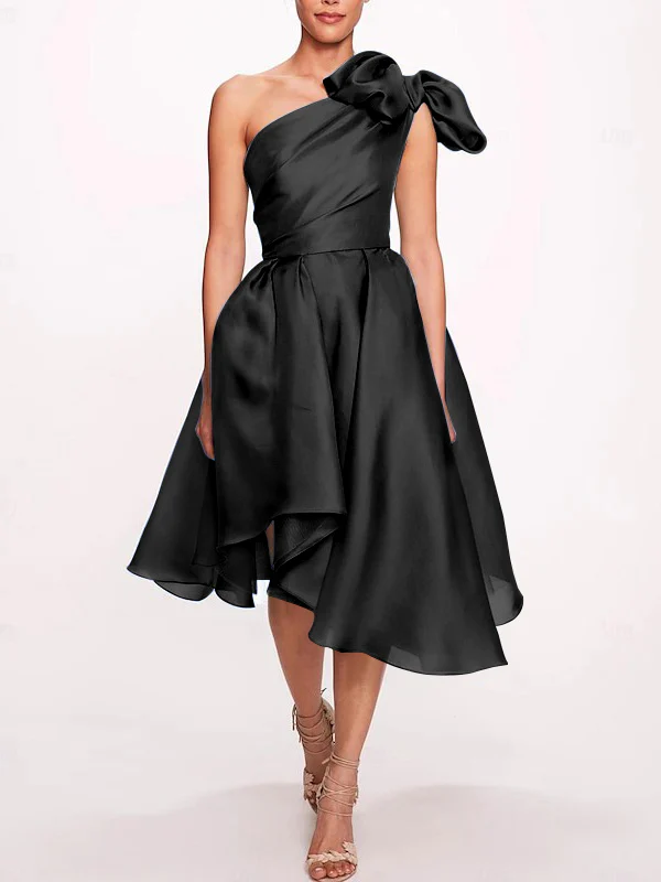 A-Line/Princess One Shoulder Sleeveless Tea-Length Cocktail Dresses with Slit - Image 5
