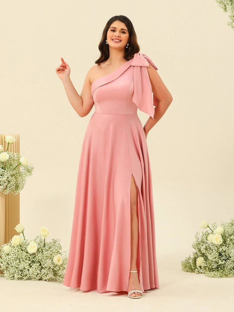 A-Line/Princess One-Shoulder Split Side Plus Size Bridesmaid Dresses - Image 2