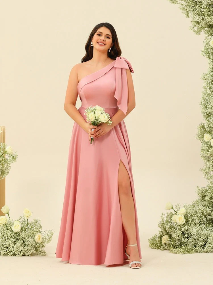 A-Line/Princess One-Shoulder Split Side Plus Size Bridesmaid Dresses - Image 4
