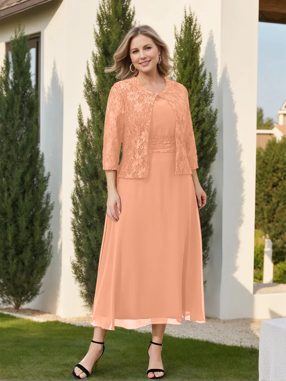 A-Line/Princess Plus Size Mother of the Bride Dresses with Applique & Jacket - Image 13