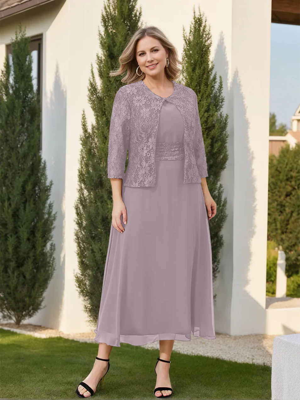 A-Line/Princess Plus Size Mother of the Bride Dresses with Applique & Jacket - Image 17