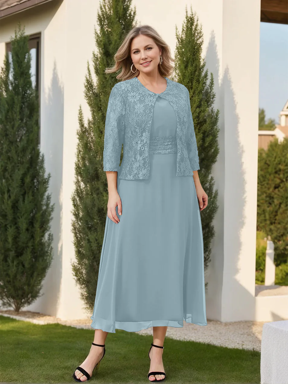 A-Line/Princess Plus Size Mother of the Bride Dresses with Applique & Jacket - Image 18