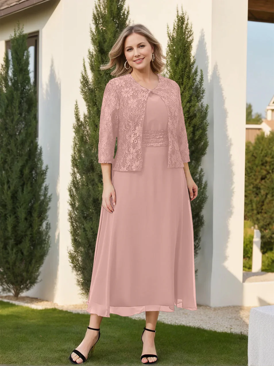 A-Line/Princess Plus Size Mother of the Bride Dresses with Applique & Jacket - Image 19