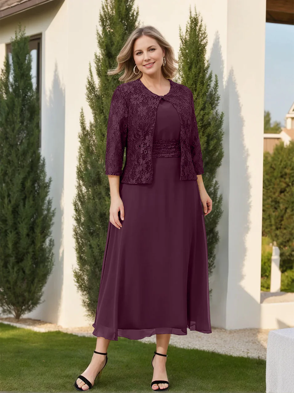 A-Line/Princess Plus Size Mother of the Bride Dresses with Applique & Jacket - Image 23
