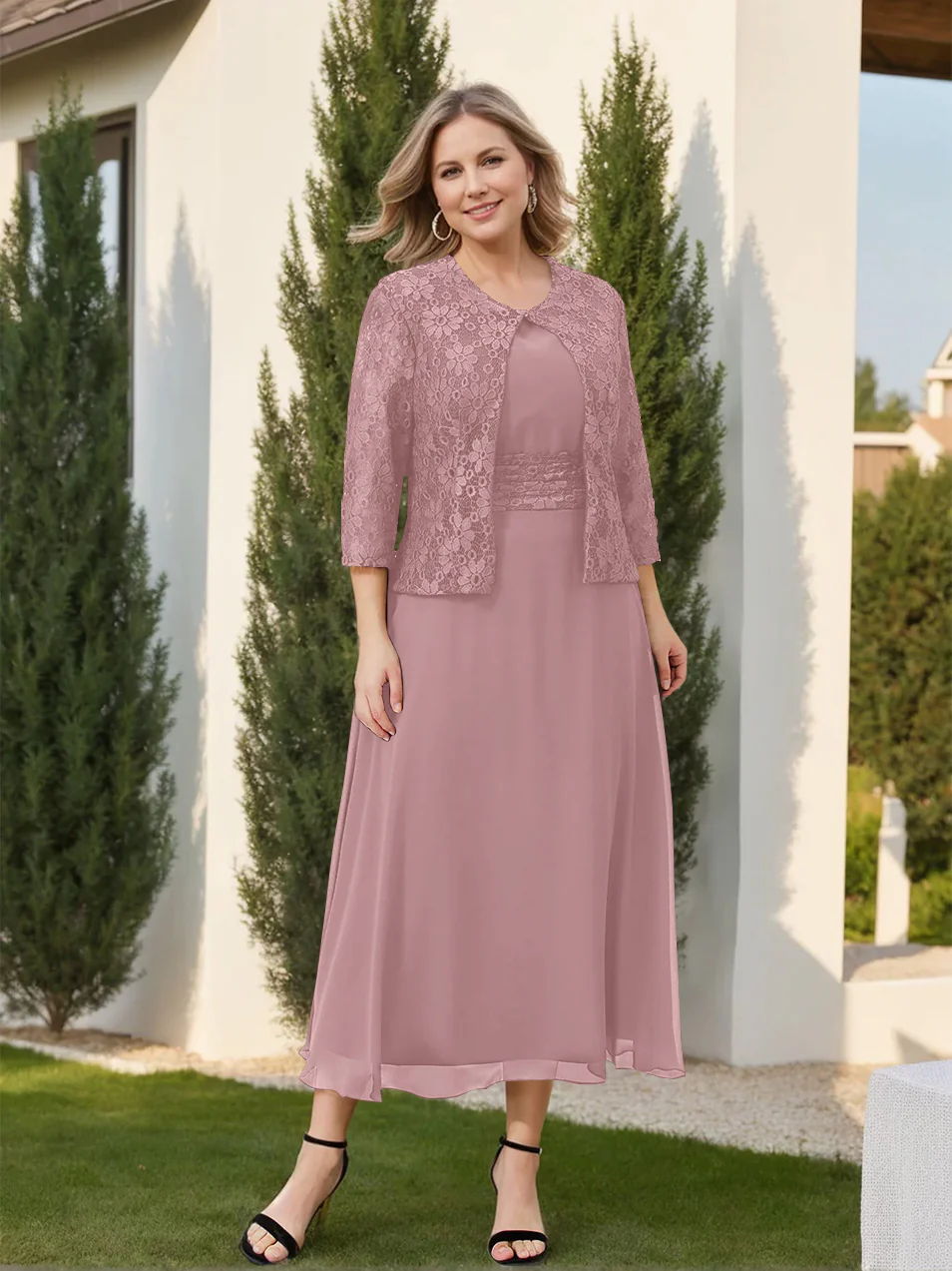 A-Line/Princess Plus Size Mother of the Bride Dresses with Applique & Jacket - Image 30