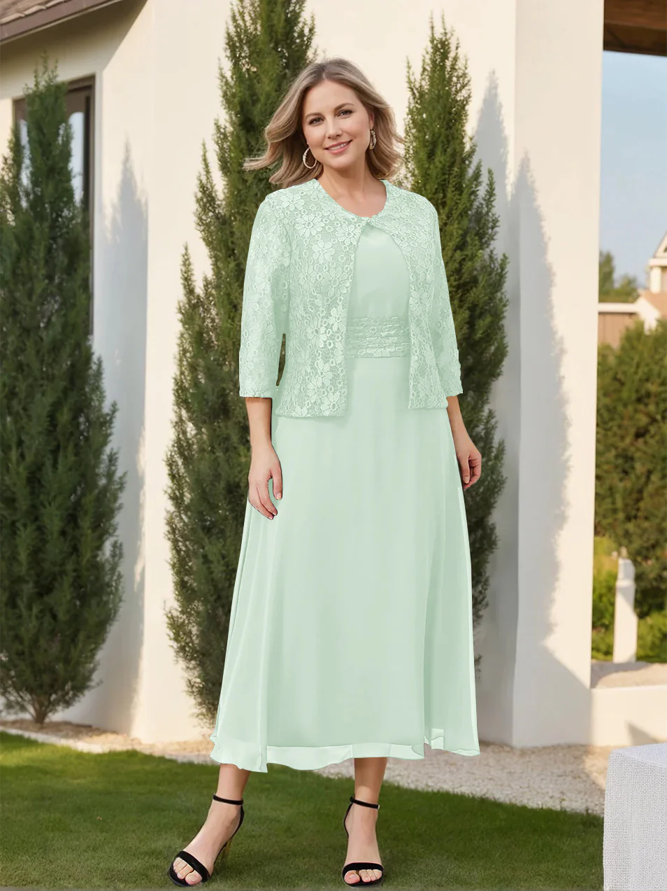 A-Line/Princess Plus Size Mother of the Bride Dresses with Applique & Jacket - Image 31