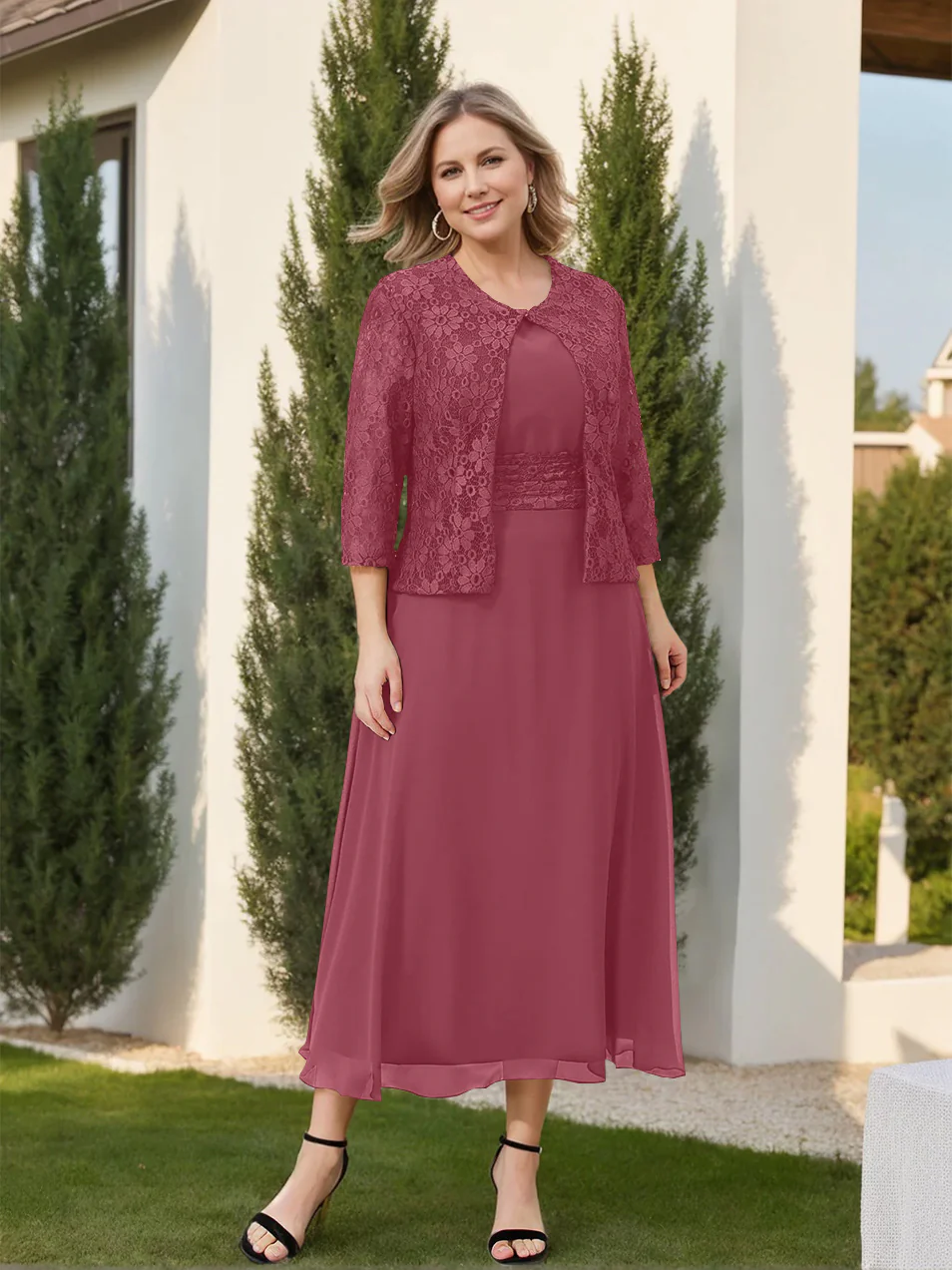 A-Line/Princess Plus Size Mother of the Bride Dresses with Applique & Jacket - Image 32