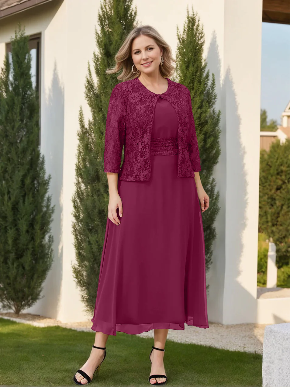 A-Line/Princess Plus Size Mother of the Bride Dresses with Applique & Jacket - Image 36