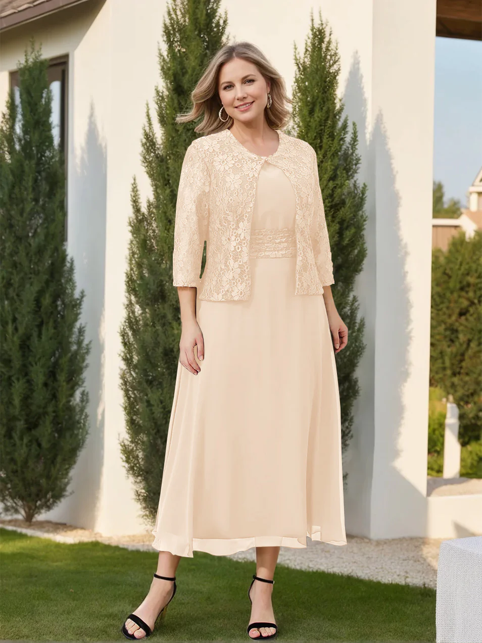 A-Line/Princess Plus Size Mother of the Bride Dresses with Applique & Jacket - Image 38
