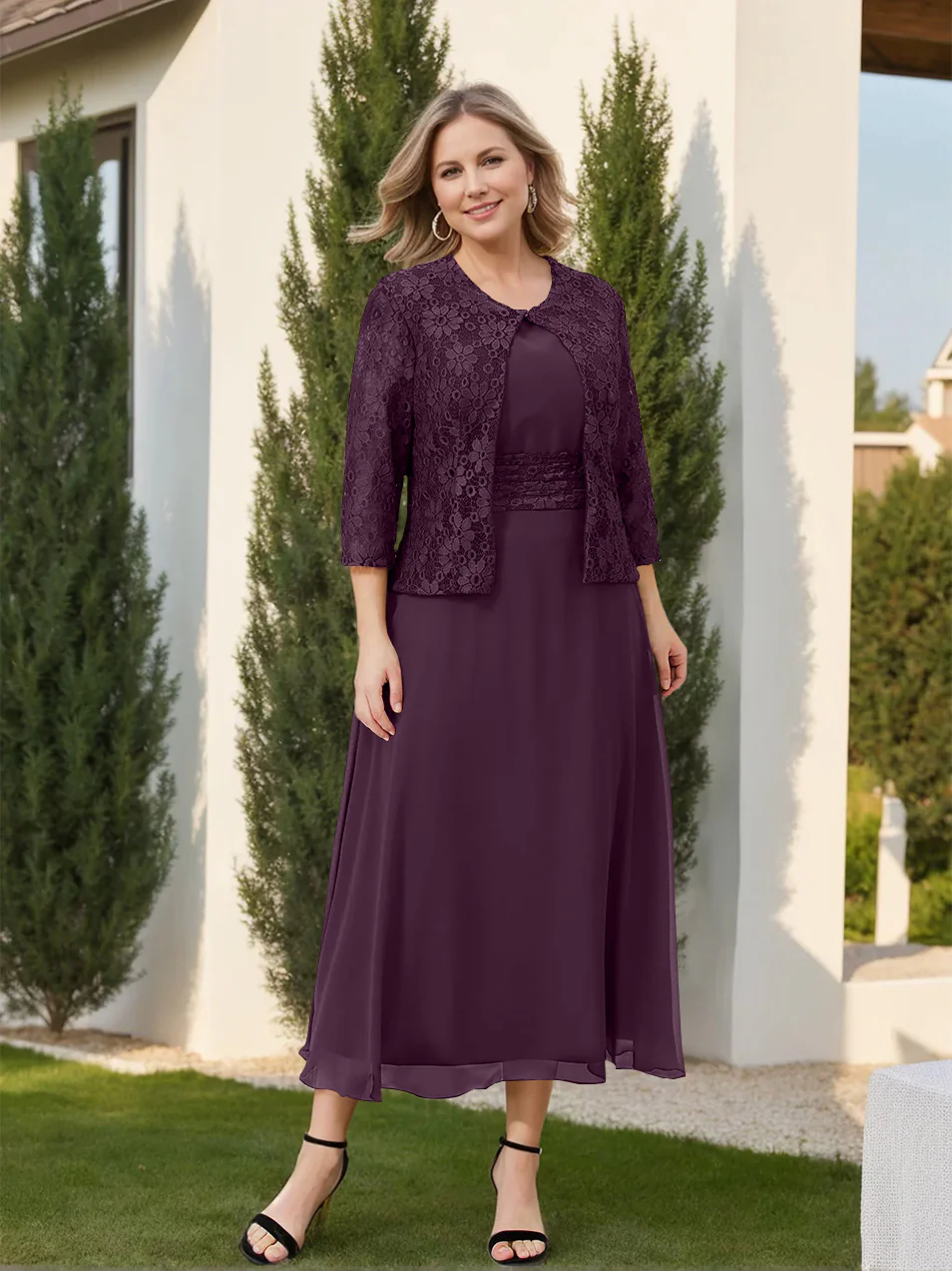A-Line/Princess Plus Size Mother of the Bride Dresses with Applique & Jacket - Image 40