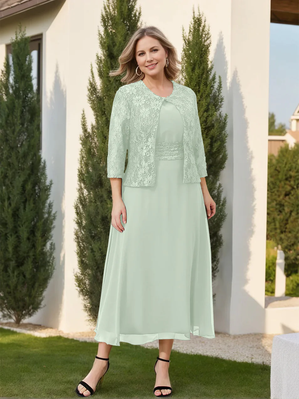 A-Line/Princess Plus Size Mother of the Bride Dresses with Applique & Jacket - Image 45