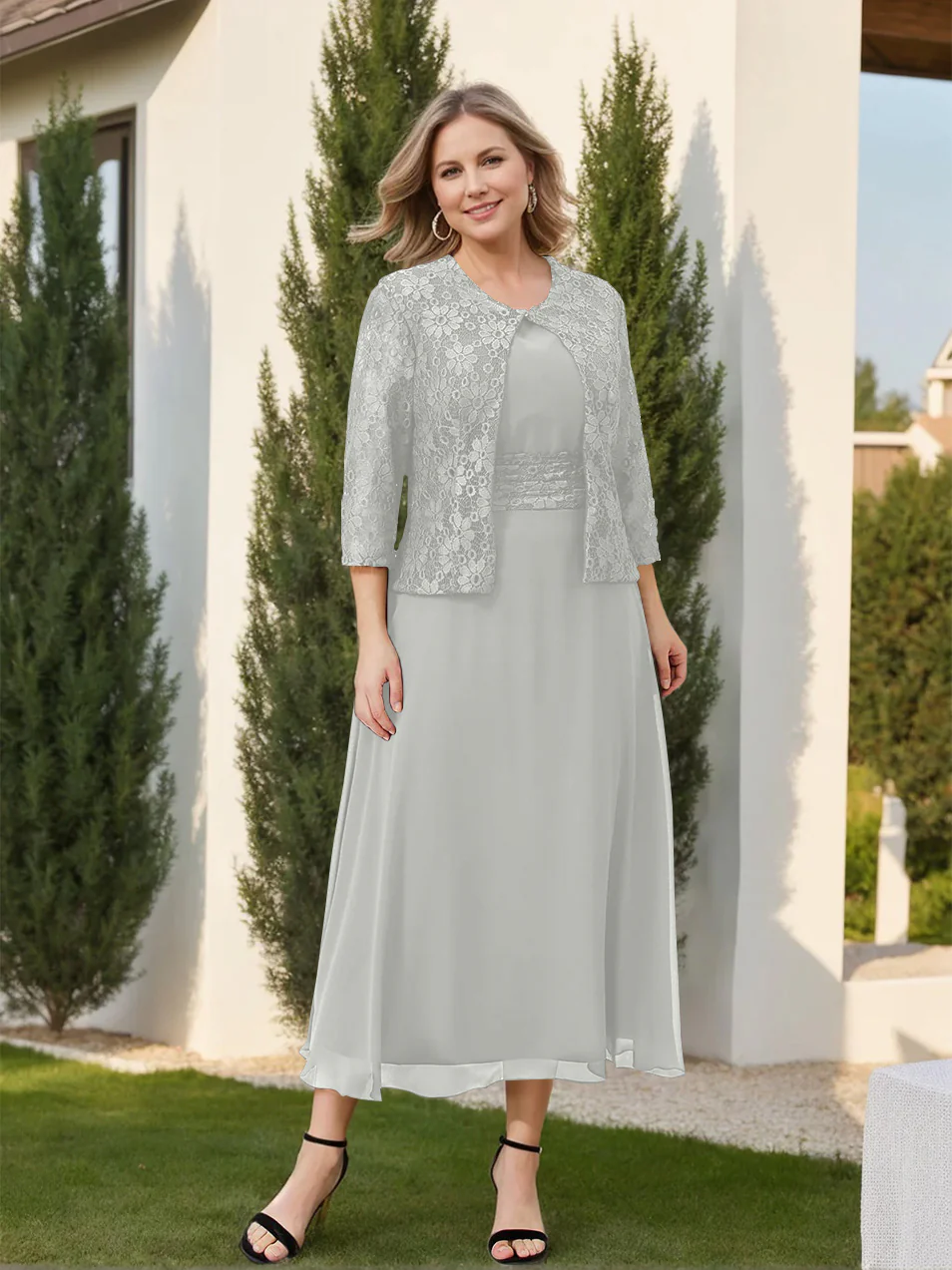 A-Line/Princess Plus Size Mother of the Bride Dresses with Applique & Jacket - Image 46