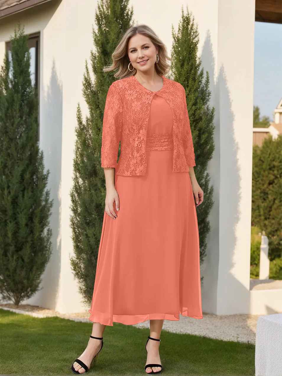 A-Line/Princess Plus Size Mother of the Bride Dresses with Applique & Jacket - Image 52
