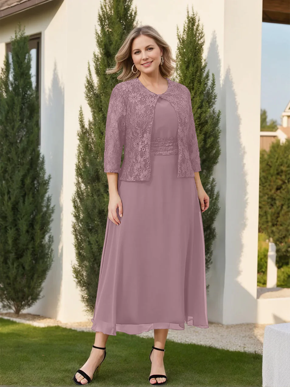 A-Line/Princess Plus Size Mother of the Bride Dresses with Applique & Jacket - Image 55
