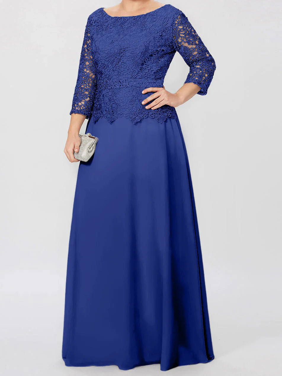 A-Line/Princess Round Neck 3/4 Length Sleeves Floor-Length Mother of the Bride Dresses with Applique & Sequins - Image 10