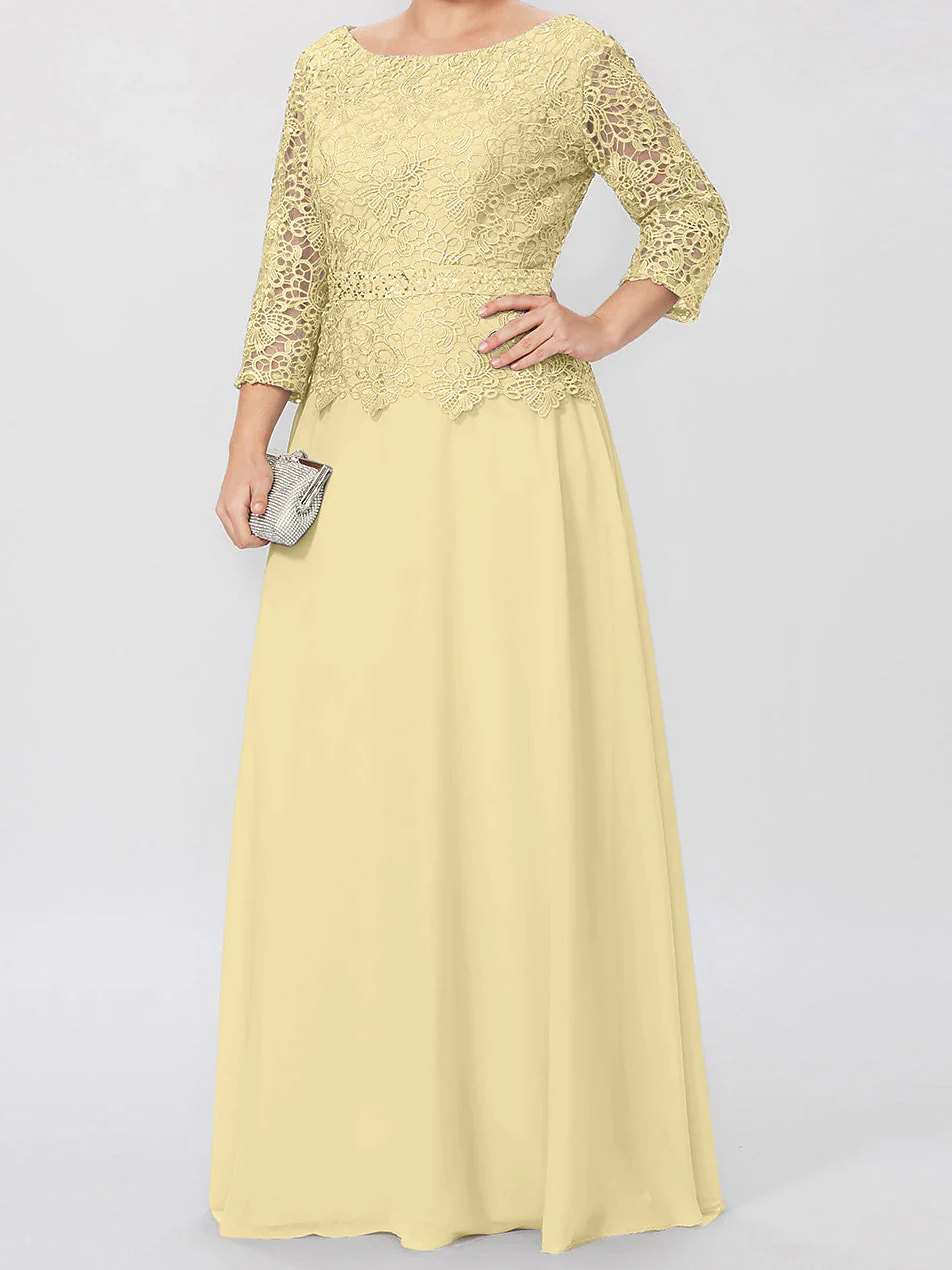 A-Line/Princess Round Neck 3/4 Length Sleeves Floor-Length Mother of the Bride Dresses with Applique & Sequins - Image 11