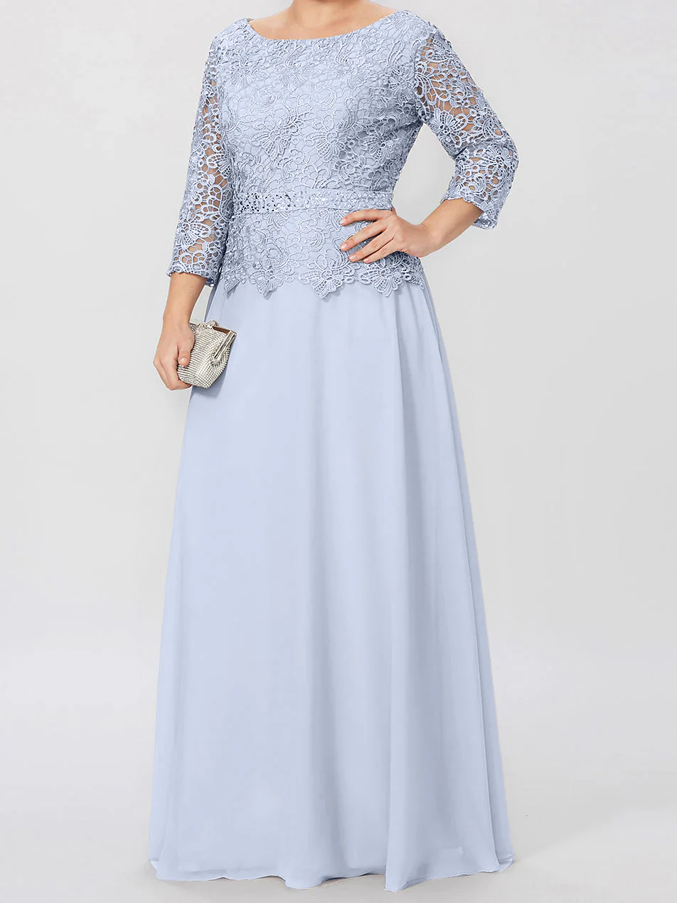 A-Line/Princess Round Neck 3/4 Length Sleeves Floor-Length Mother of the Bride Dresses with Applique & Sequins - Image 12