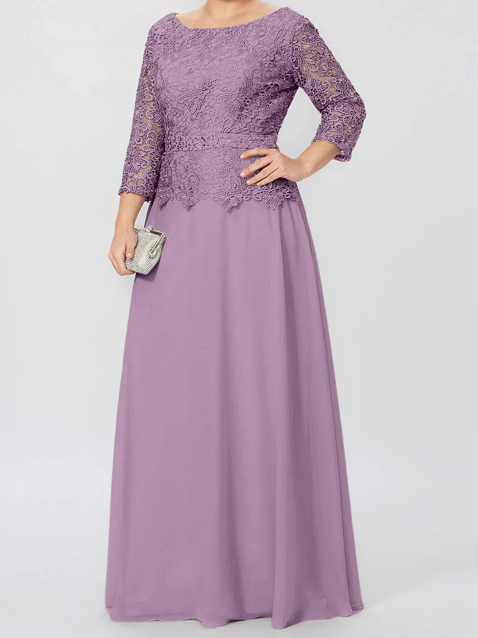 A-Line/Princess Round Neck 3/4 Length Sleeves Floor-Length Mother of the Bride Dresses with Applique & Sequins - Image 13