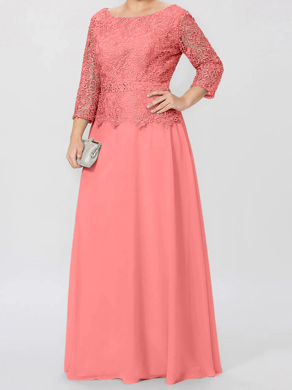 A-Line/Princess Round Neck 3/4 Length Sleeves Floor-Length Mother of the Bride Dresses with Applique & Sequins - Image 14