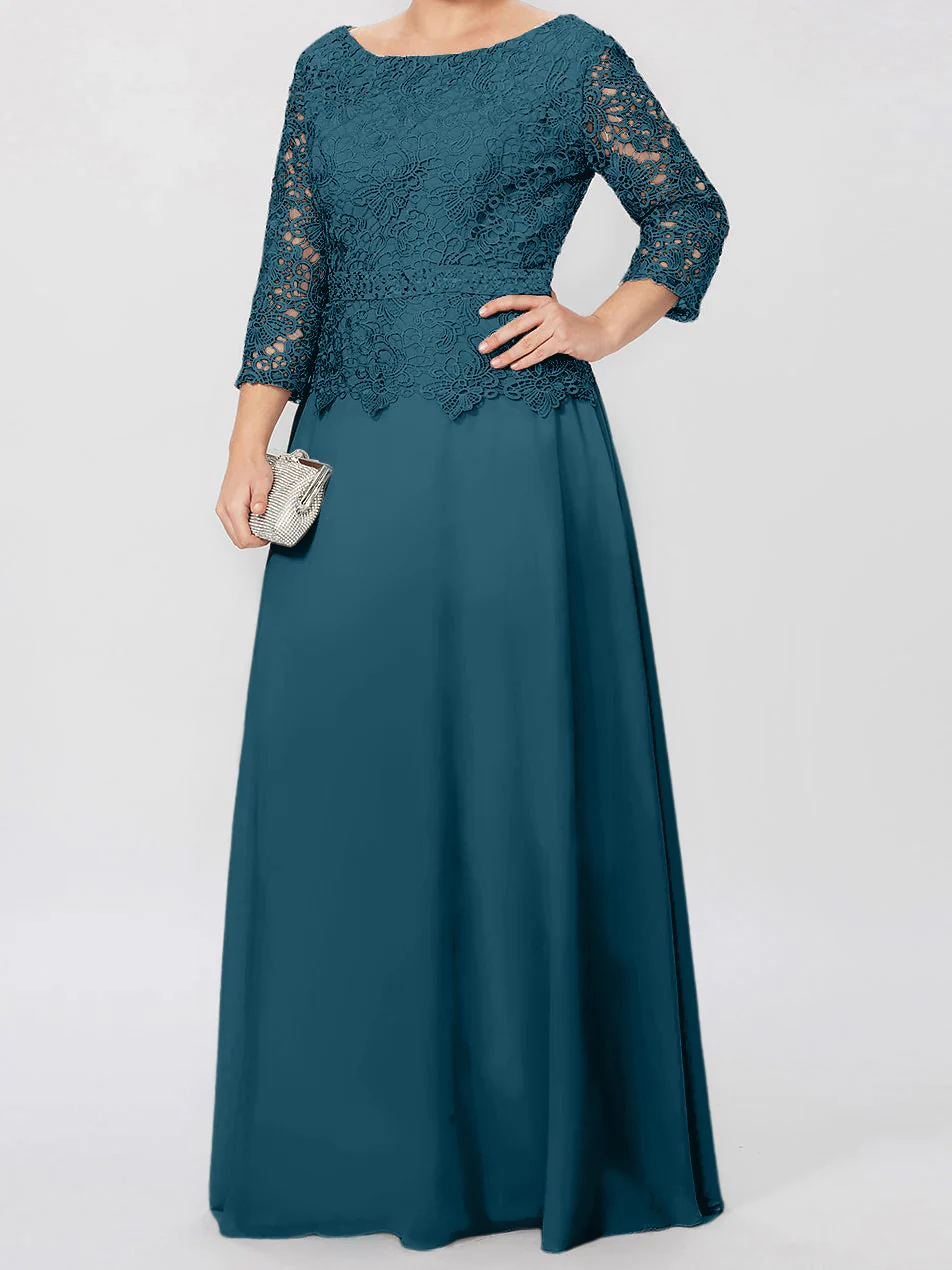 A-Line/Princess Round Neck 3/4 Length Sleeves Floor-Length Mother of the Bride Dresses with Applique & Sequins - Image 15