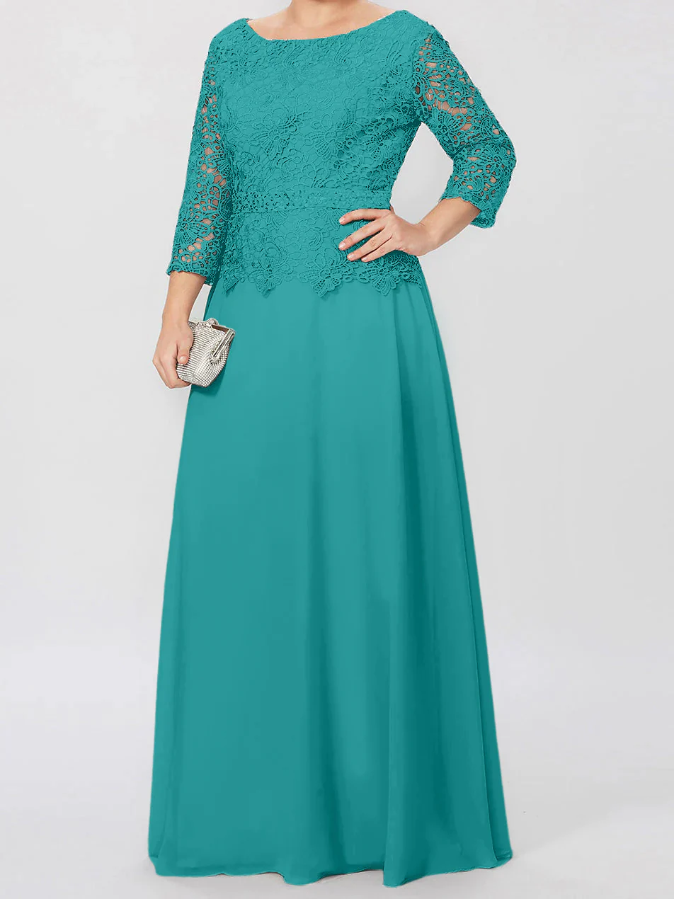 A-Line/Princess Round Neck 3/4 Length Sleeves Floor-Length Mother of the Bride Dresses with Applique & Sequins - Image 16