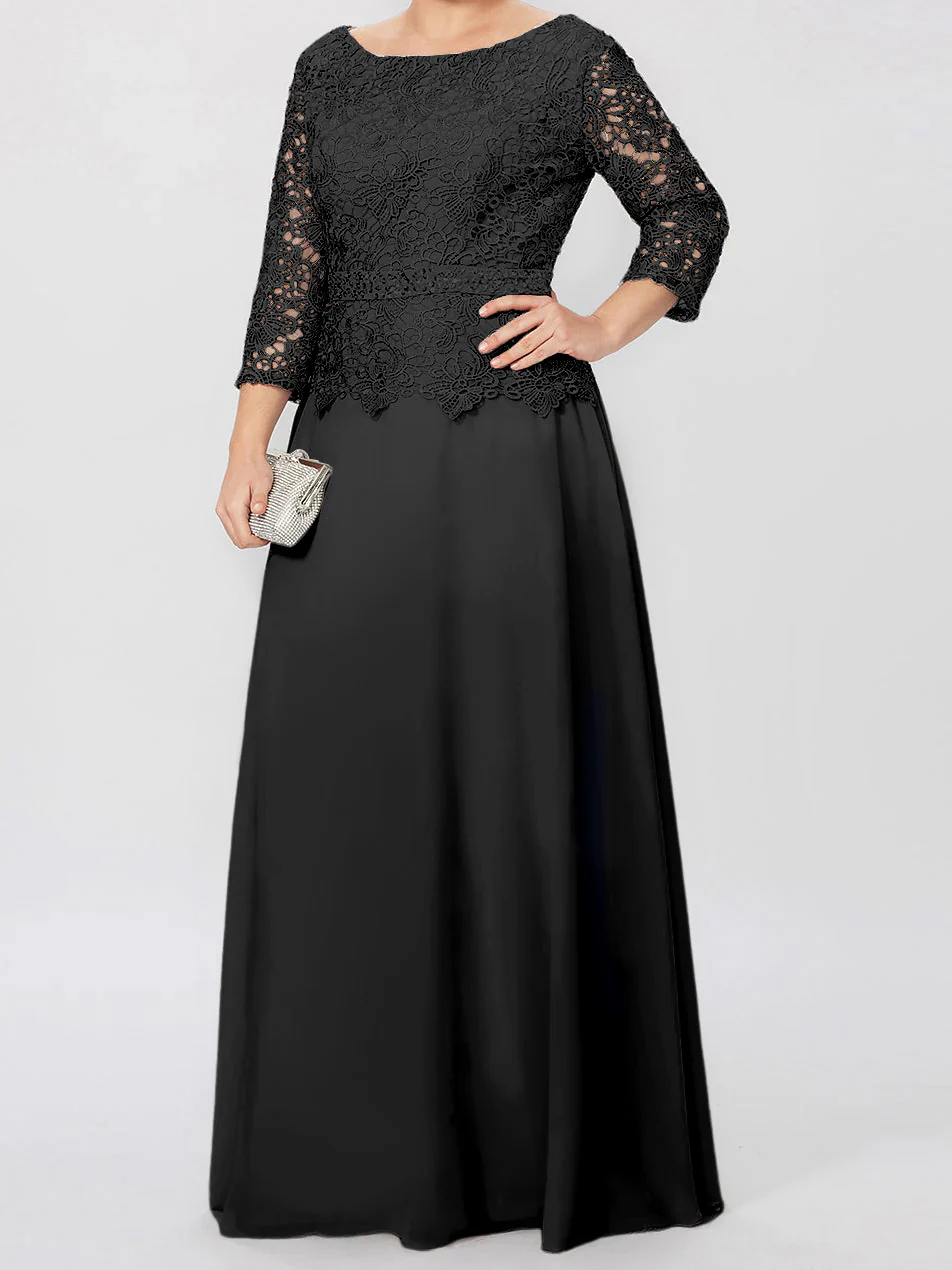 A-Line/Princess Round Neck 3/4 Length Sleeves Floor-Length Mother of the Bride Dresses with Applique & Sequins - Image 17
