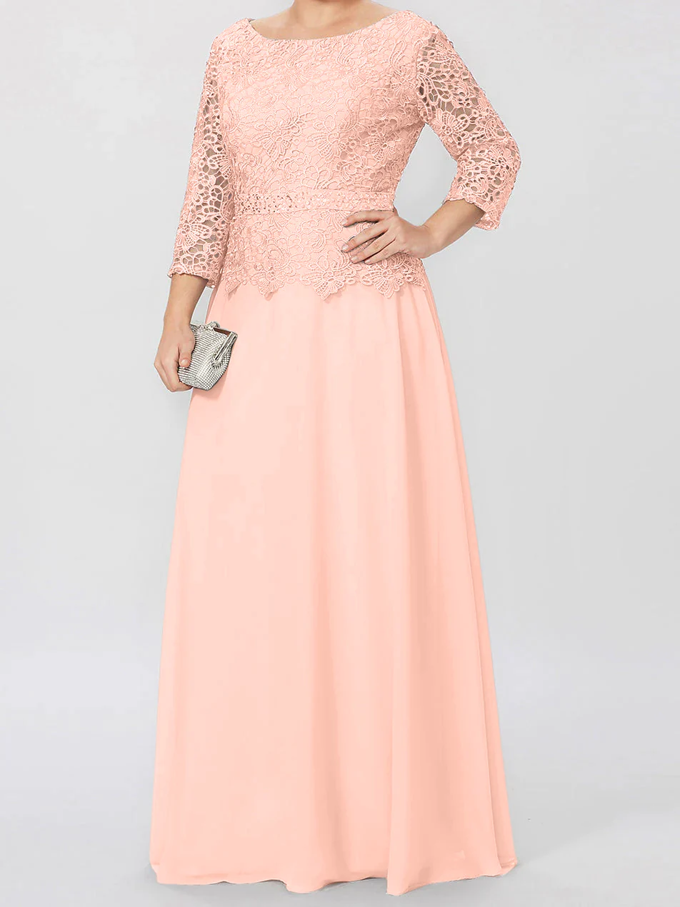 A-Line/Princess Round Neck 3/4 Length Sleeves Floor-Length Mother of the Bride Dresses with Applique & Sequins - Image 18