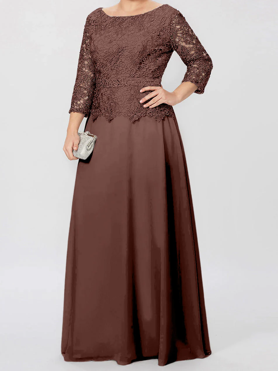 A-Line/Princess Round Neck 3/4 Length Sleeves Floor-Length Mother of the Bride Dresses with Applique & Sequins - Image 19