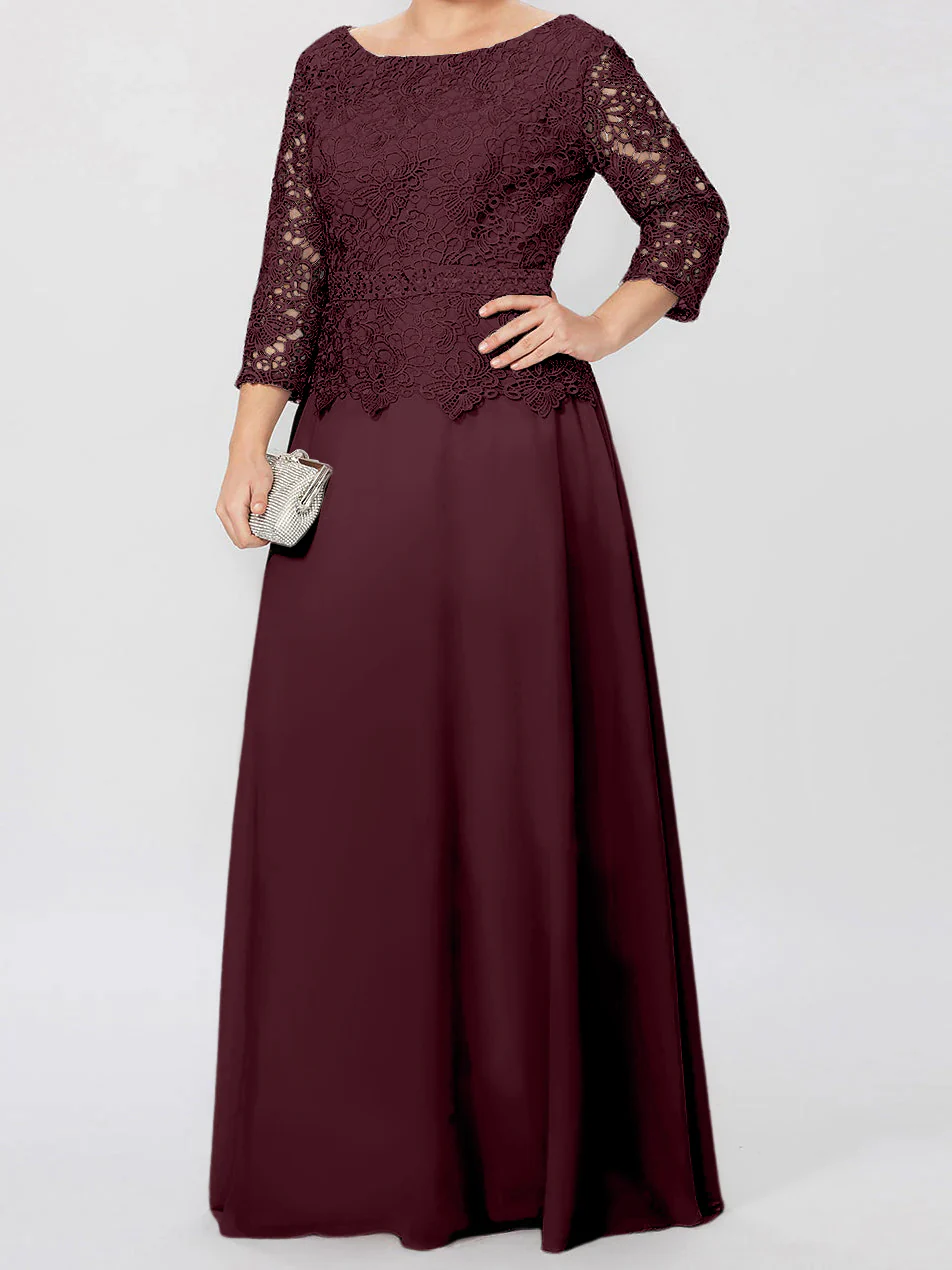 A-Line/Princess Round Neck 3/4 Length Sleeves Floor-Length Mother of the Bride Dresses with Applique & Sequins - Image 20