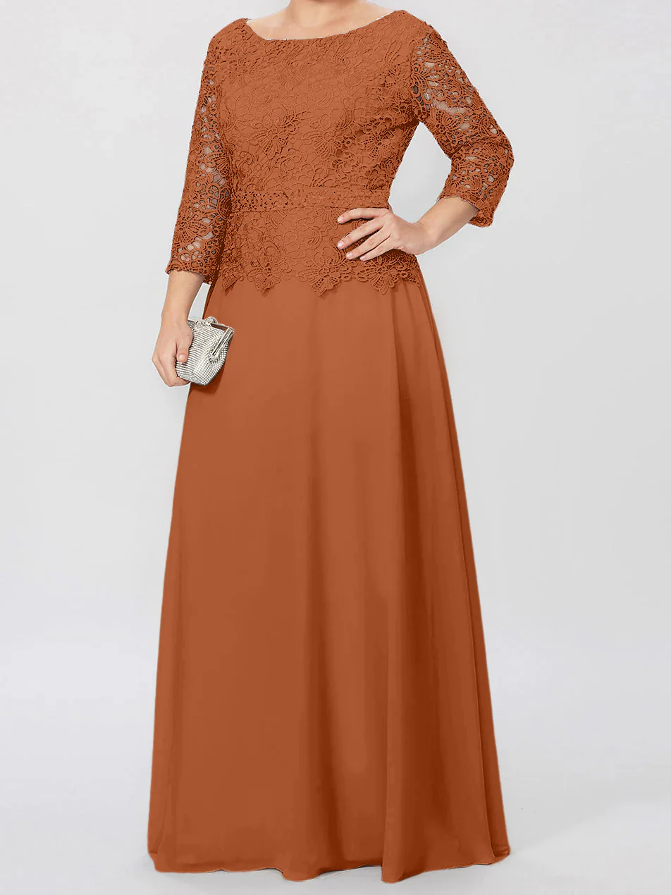 A-Line/Princess Round Neck 3/4 Length Sleeves Floor-Length Mother of the Bride Dresses with Applique & Sequins - Image 21