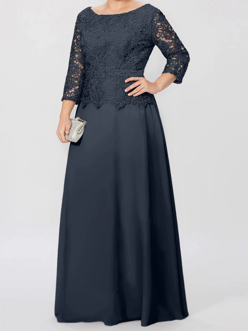 A-Line/Princess Round Neck 3/4 Length Sleeves Floor-Length Mother of the Bride Dresses with Applique & Sequins - Image 23