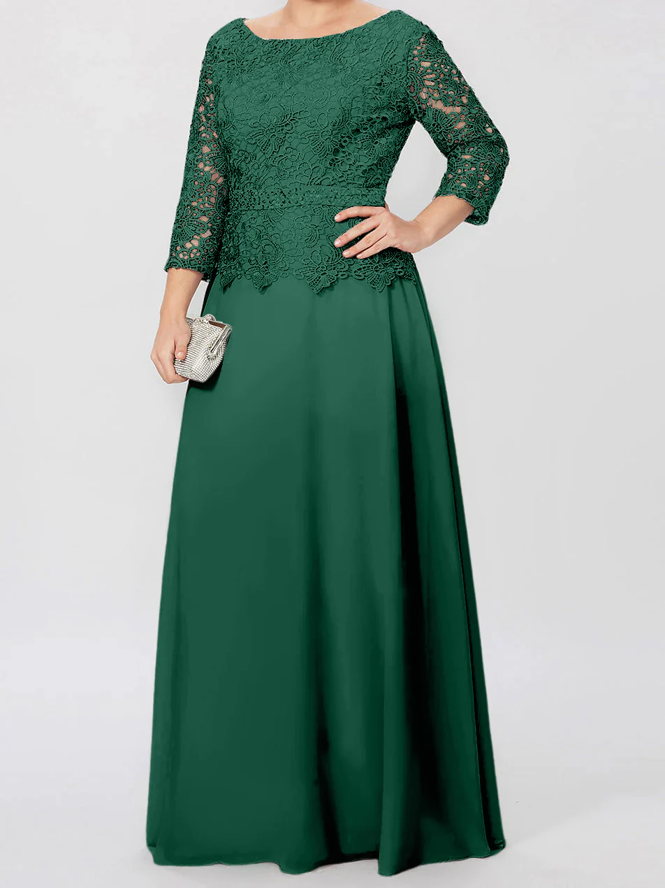 A-Line/Princess Round Neck 3/4 Length Sleeves Floor-Length Mother of the Bride Dresses with Applique & Sequins - Image 24