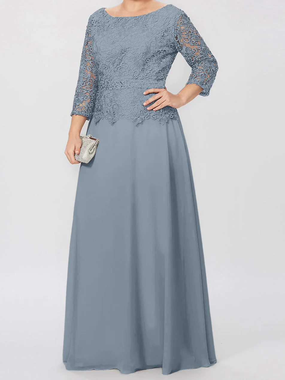 A-Line/Princess Round Neck 3/4 Length Sleeves Floor-Length Mother of the Bride Dresses with Applique & Sequins - Image 25
