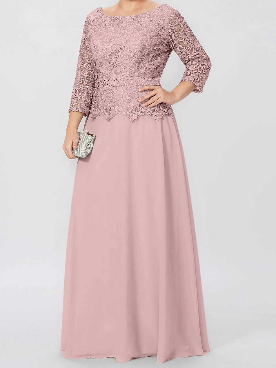 A-Line/Princess Round Neck 3/4 Length Sleeves Floor-Length Mother of the Bride Dresses with Applique & Sequins - Image 26