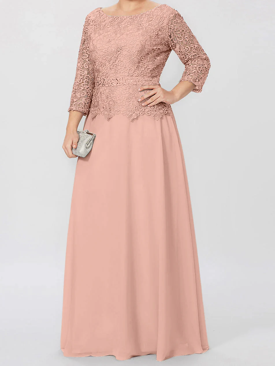 A-Line/Princess Round Neck 3/4 Length Sleeves Floor-Length Mother of the Bride Dresses with Applique & Sequins - Image 27