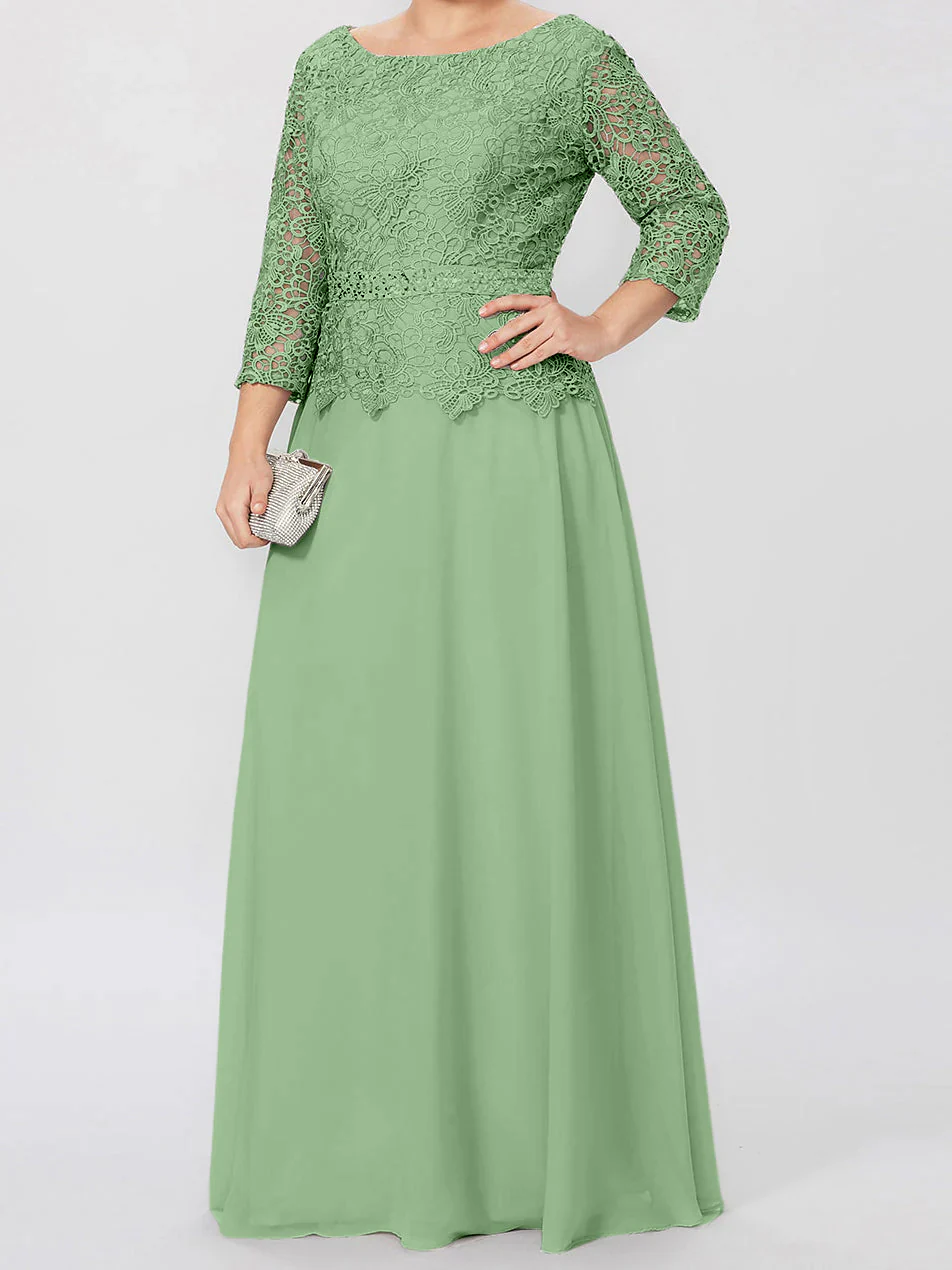 A-Line/Princess Round Neck 3/4 Length Sleeves Floor-Length Mother of the Bride Dresses with Applique & Sequins - Image 28