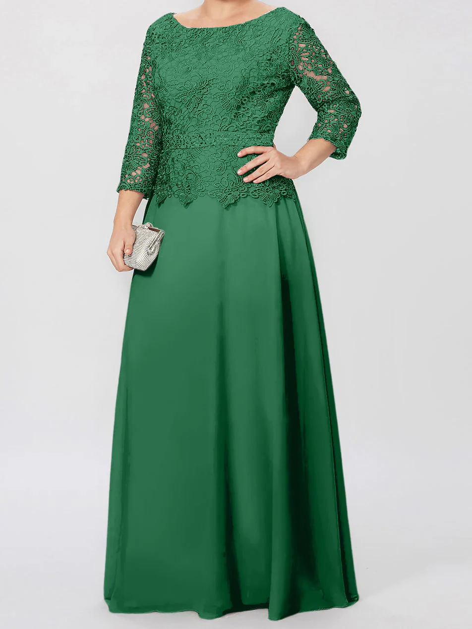A-Line/Princess Round Neck 3/4 Length Sleeves Floor-Length Mother of the Bride Dresses with Applique & Sequins - Image 29