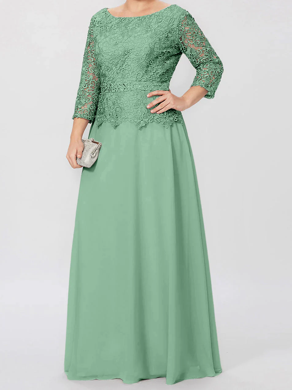 A-Line/Princess Round Neck 3/4 Length Sleeves Floor-Length Mother of the Bride Dresses with Applique & Sequins - Image 30