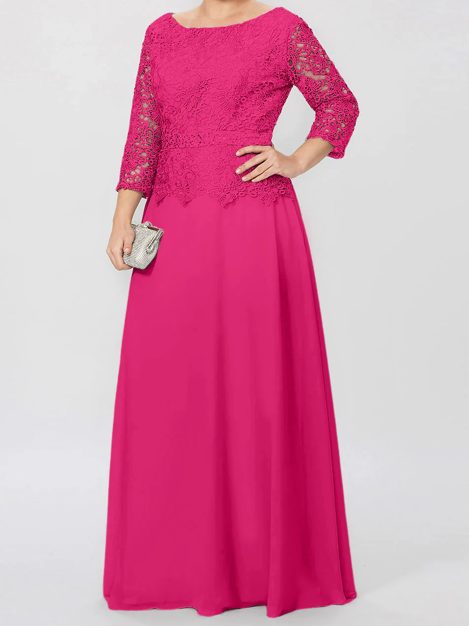 A-Line/Princess Round Neck 3/4 Length Sleeves Floor-Length Mother of the Bride Dresses with Applique & Sequins - Image 31